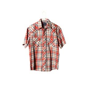 Wrangler Western Shirts Mens Medium Red Plaid Pearl Snap Short Sleeve Cowboy Top